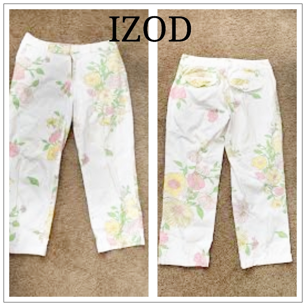 Izod capris/crop pants, white with flower clusters